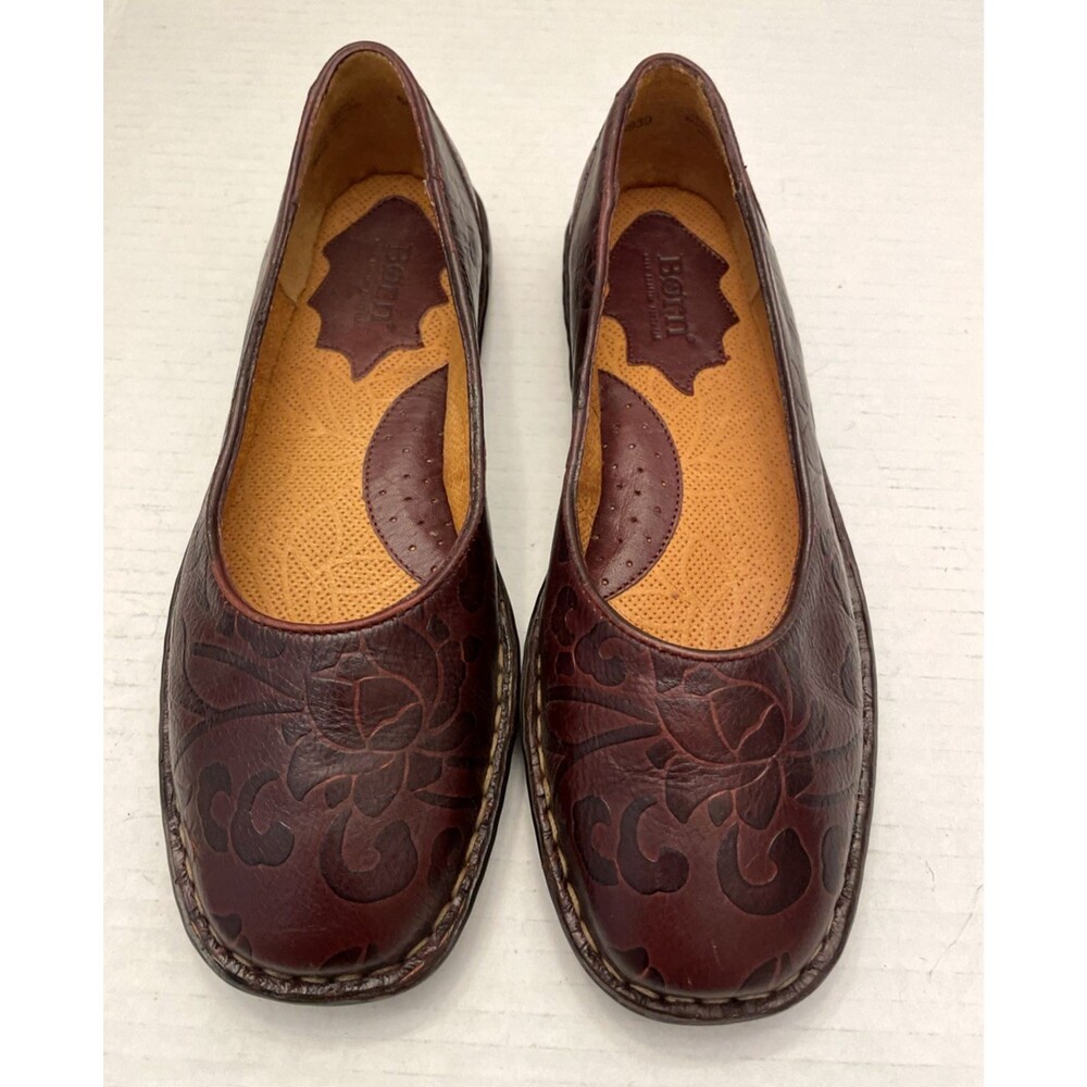 BORN Women’s Brown Floral Leather Ballerina Flat Shoes 6 US 36.5 EU M